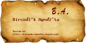 Bircsák Agnéta névjegykártya